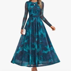 Elegant Teal Floral Maxi Dress